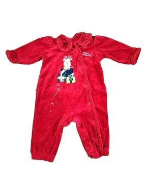 Bright Future Christmas Velvet Sleeper Romper Reindeer My 1st Christmas 12 month